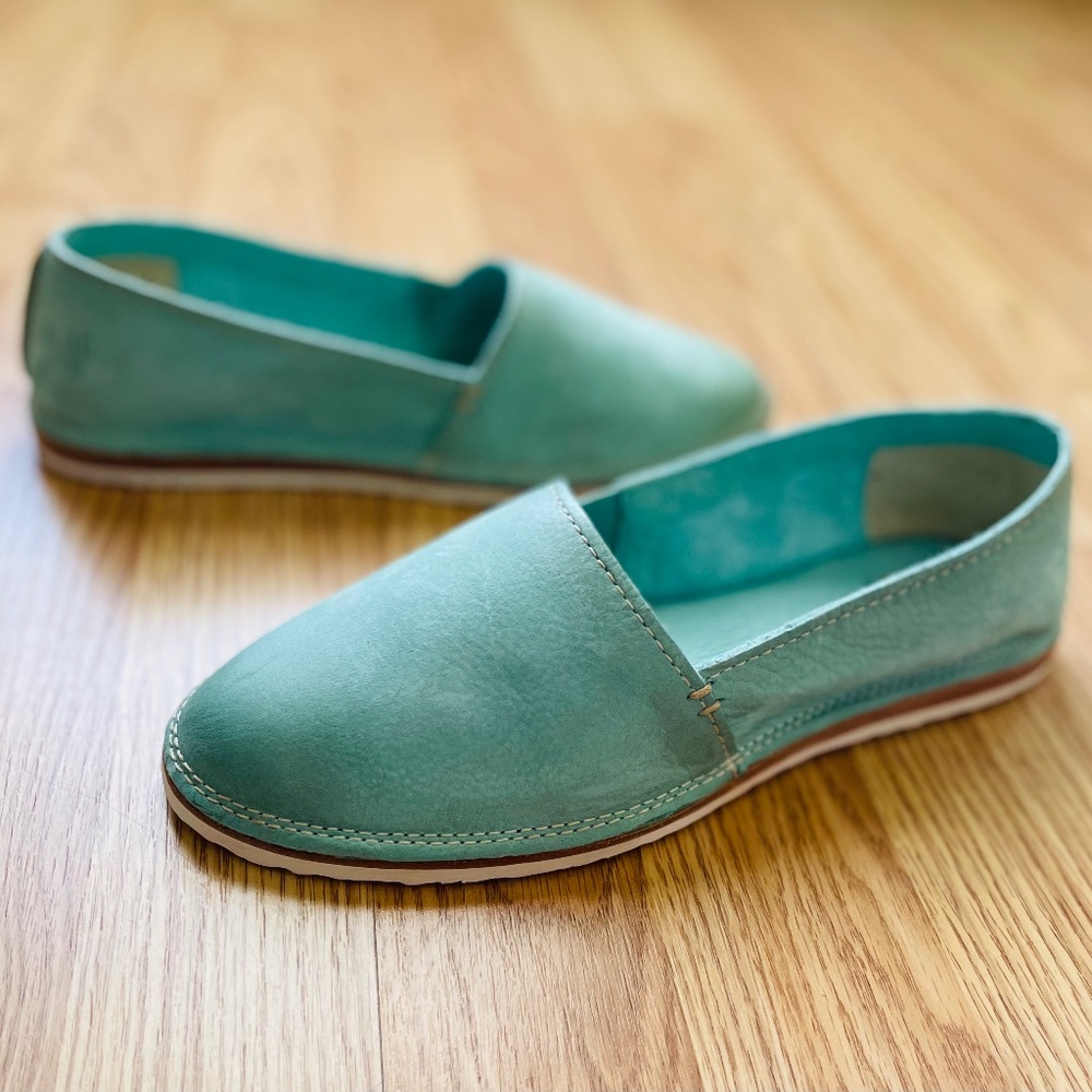 SALE Frye Milly A Line Flat Loafers Slip On - Mint Nubuck Leather - sz. 7